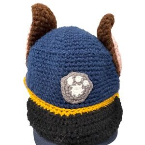 Kids handmade crochet Paw Patrol Chase Police Rescue Dog hat warm